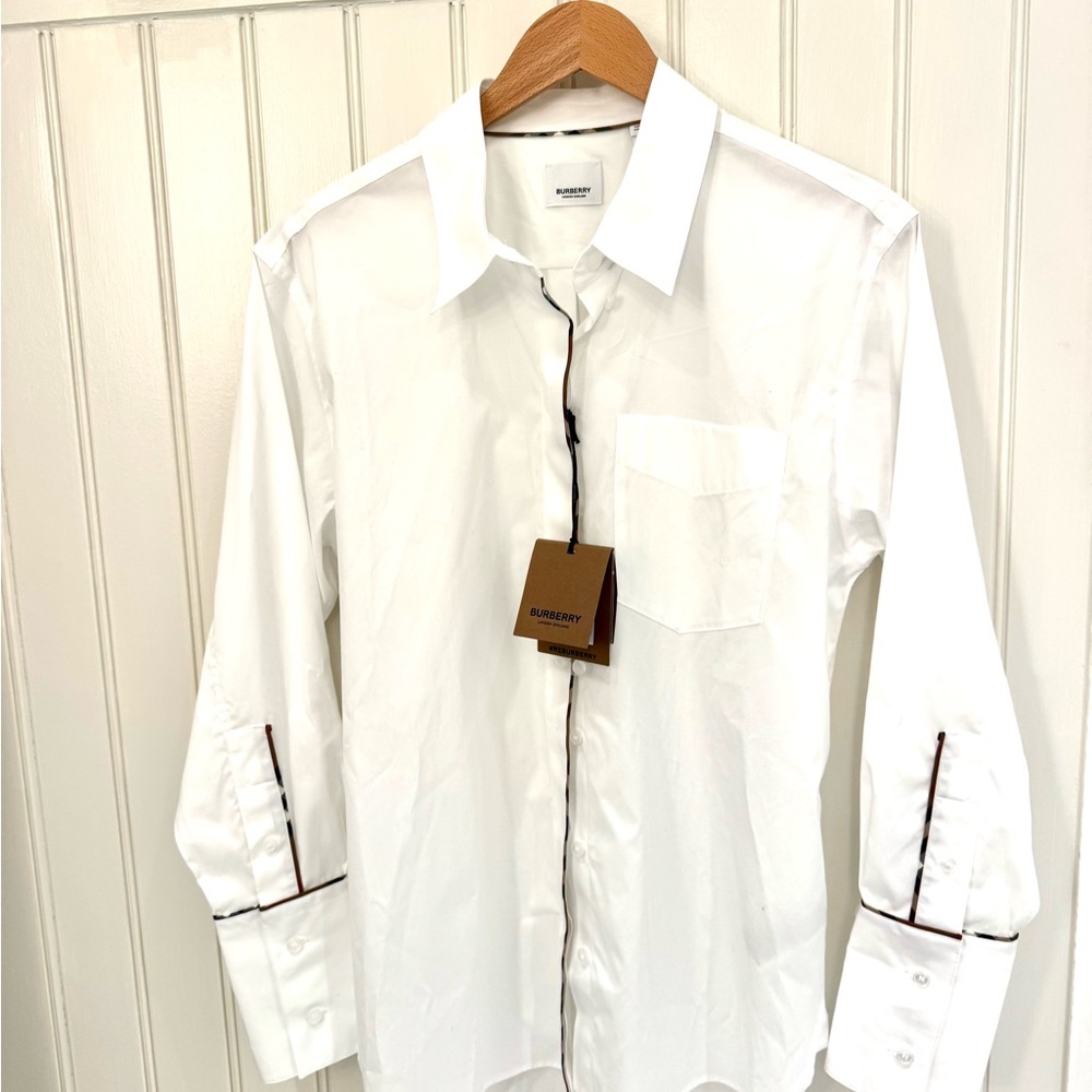 BURBERRY Optic White Cotton Shirt – NWT | Classic Luxury Staple - Picture 2 of 12